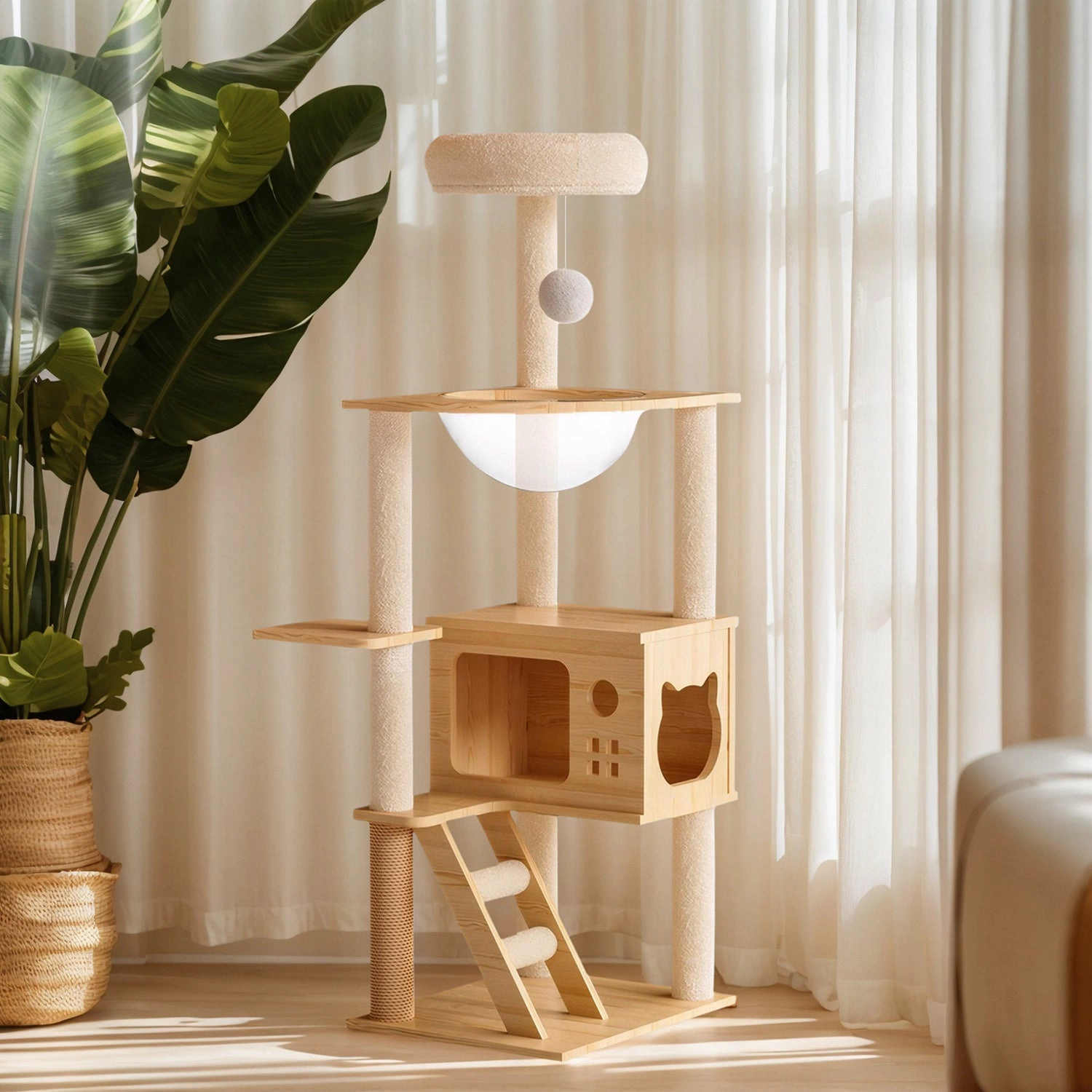 GBruno Modern Wood Multi-Level Cat Tree Tower