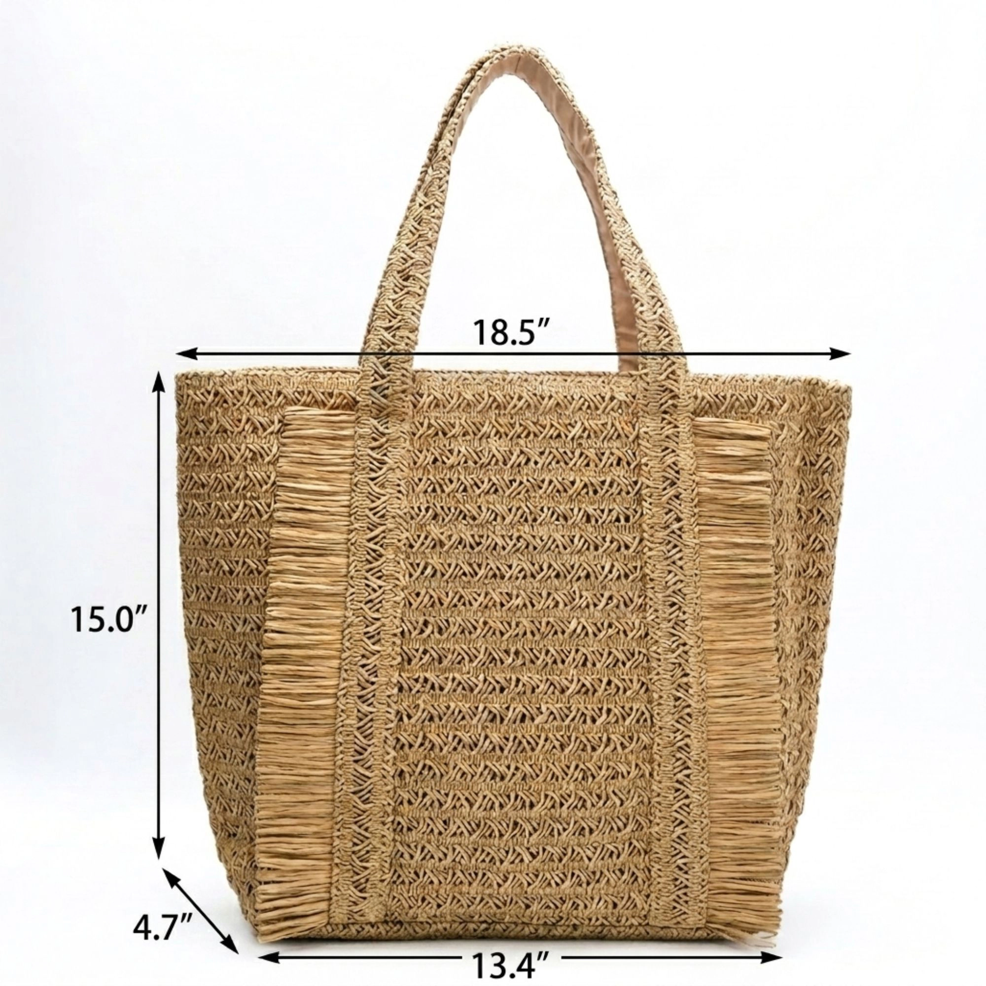 Alilang Women's Woven Tote Bag with Fringe Detail and Shoulder Handles, Khaki