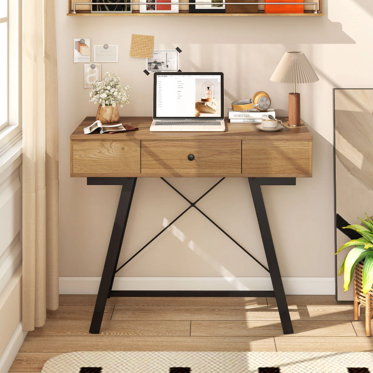 Hivvago Vanity Desk With Flip Top Mirror Makeup Dressing Table-Rustic Brown