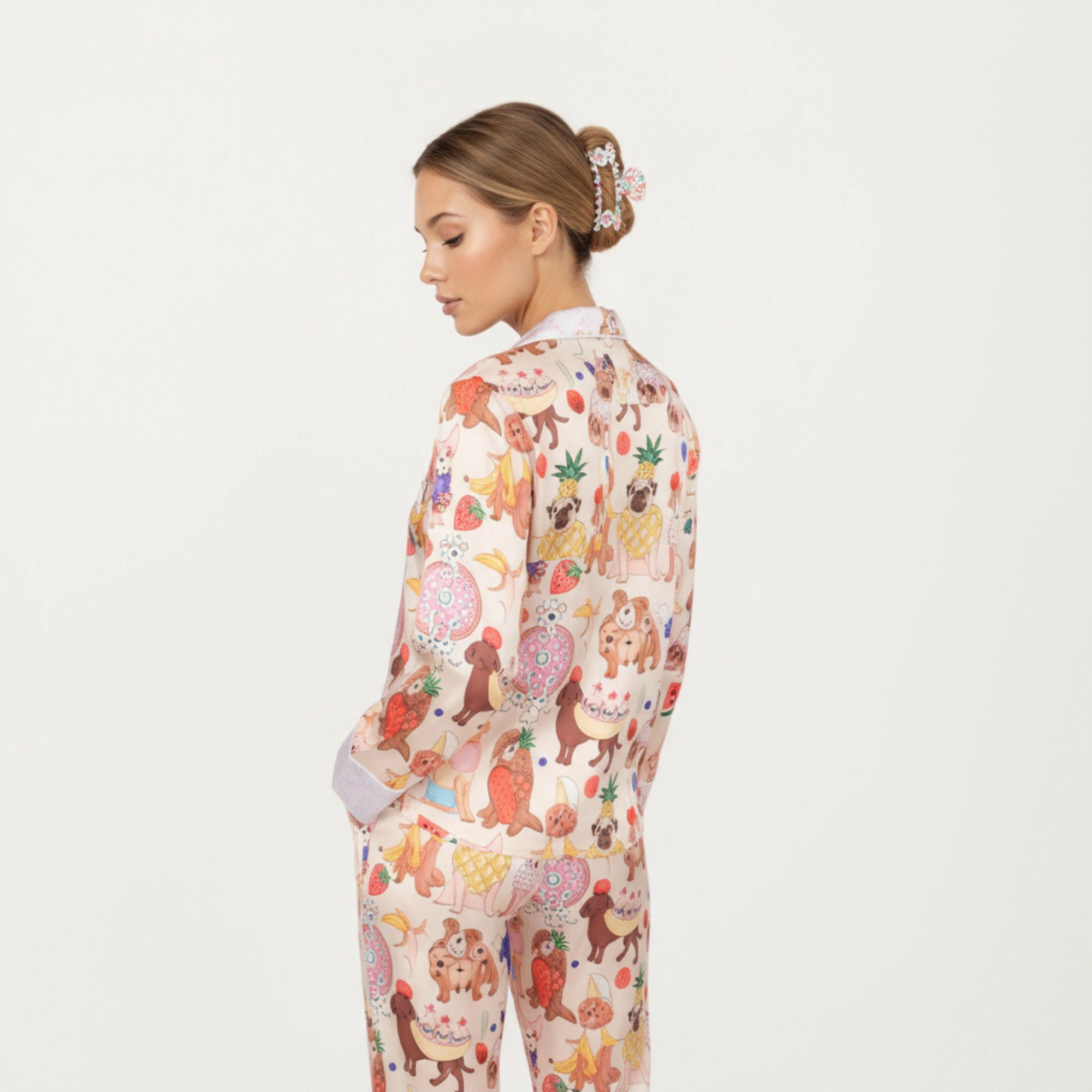 Anna-Kaci Women's 2-Piece Long Sleeve Button Front Top and Relaxed Fit Pants Pajama Set with Fun Dog Print