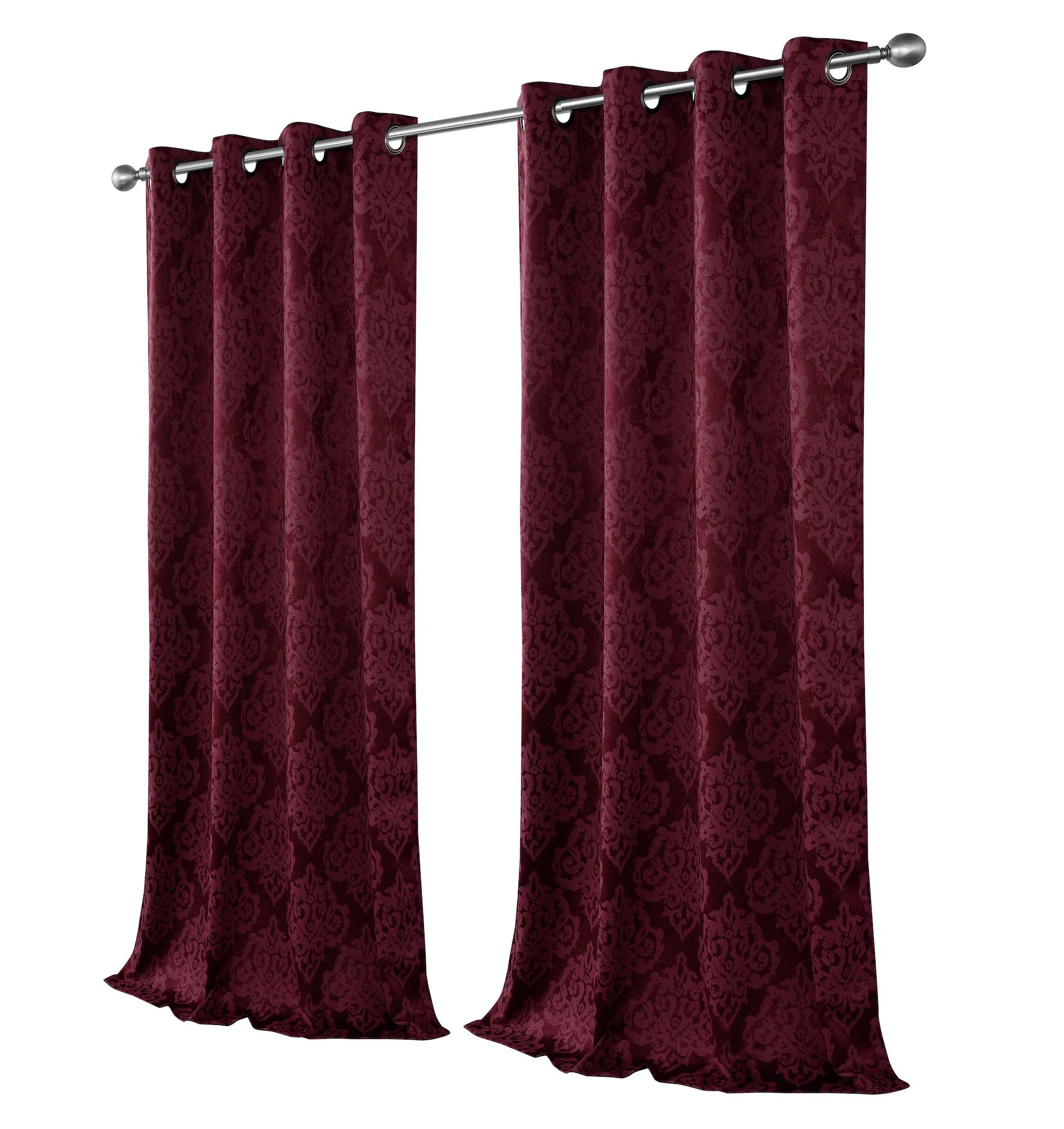 Kate Aurora 2 Pack Delaney Room Darkening Damask Print Grommet Curtain