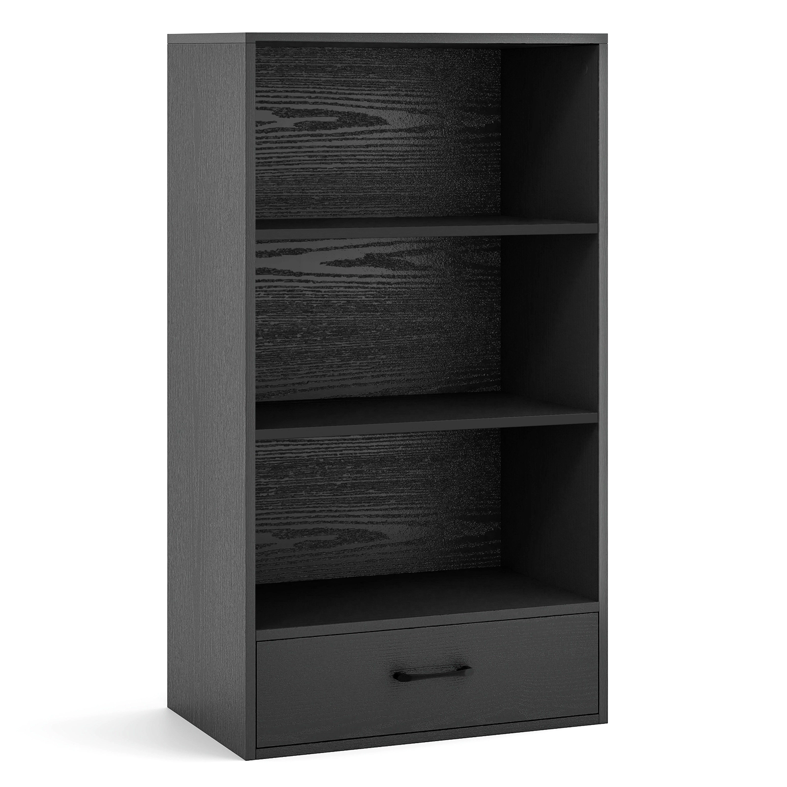 SUGIFT 4-Tier Natural Bookcase with Base Drawer and Anti-Toppling Device 24-in W 42.5-in H 44-lb Per Shelf