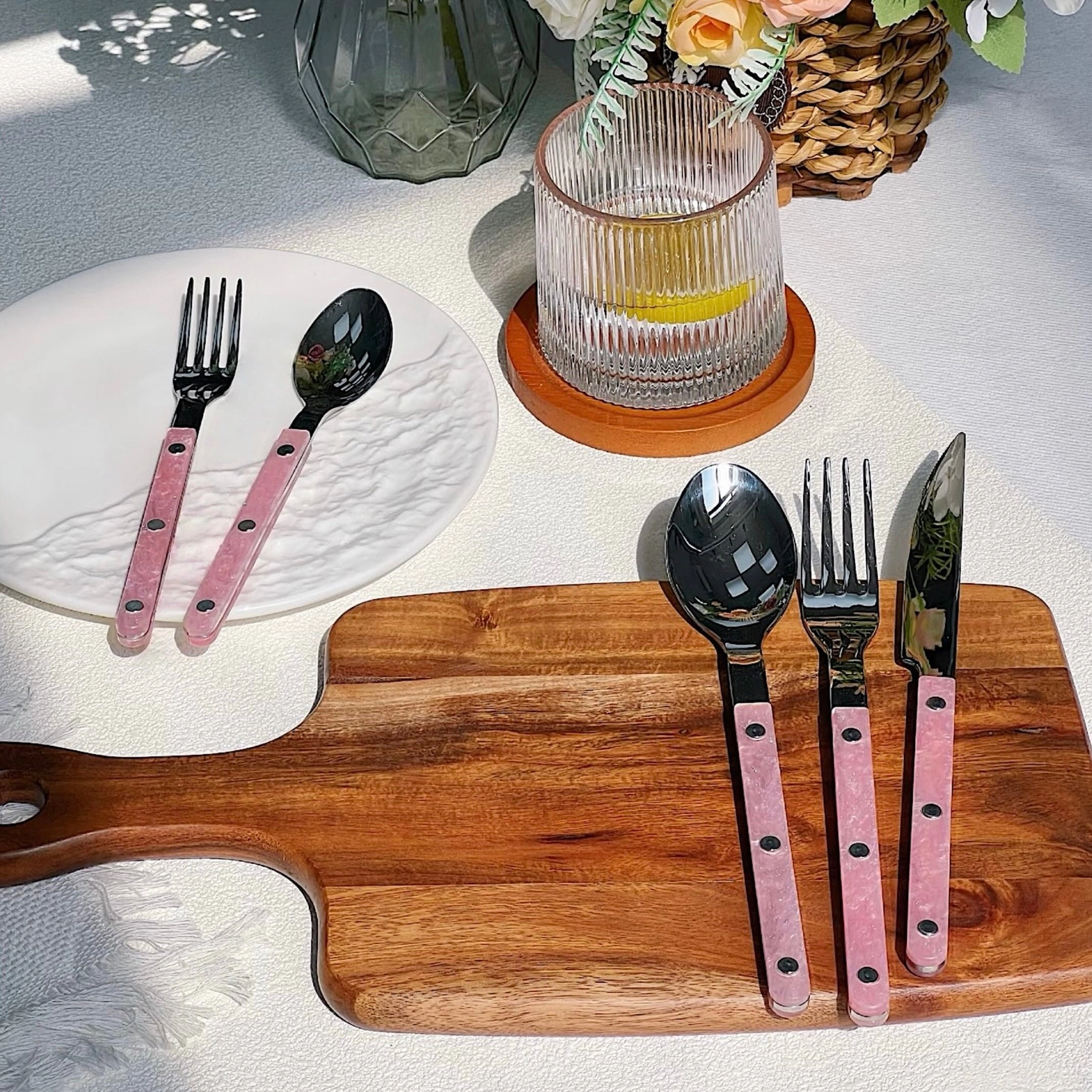 Inspecial Home Modern Pink Salt Lake Flatware Set of 10