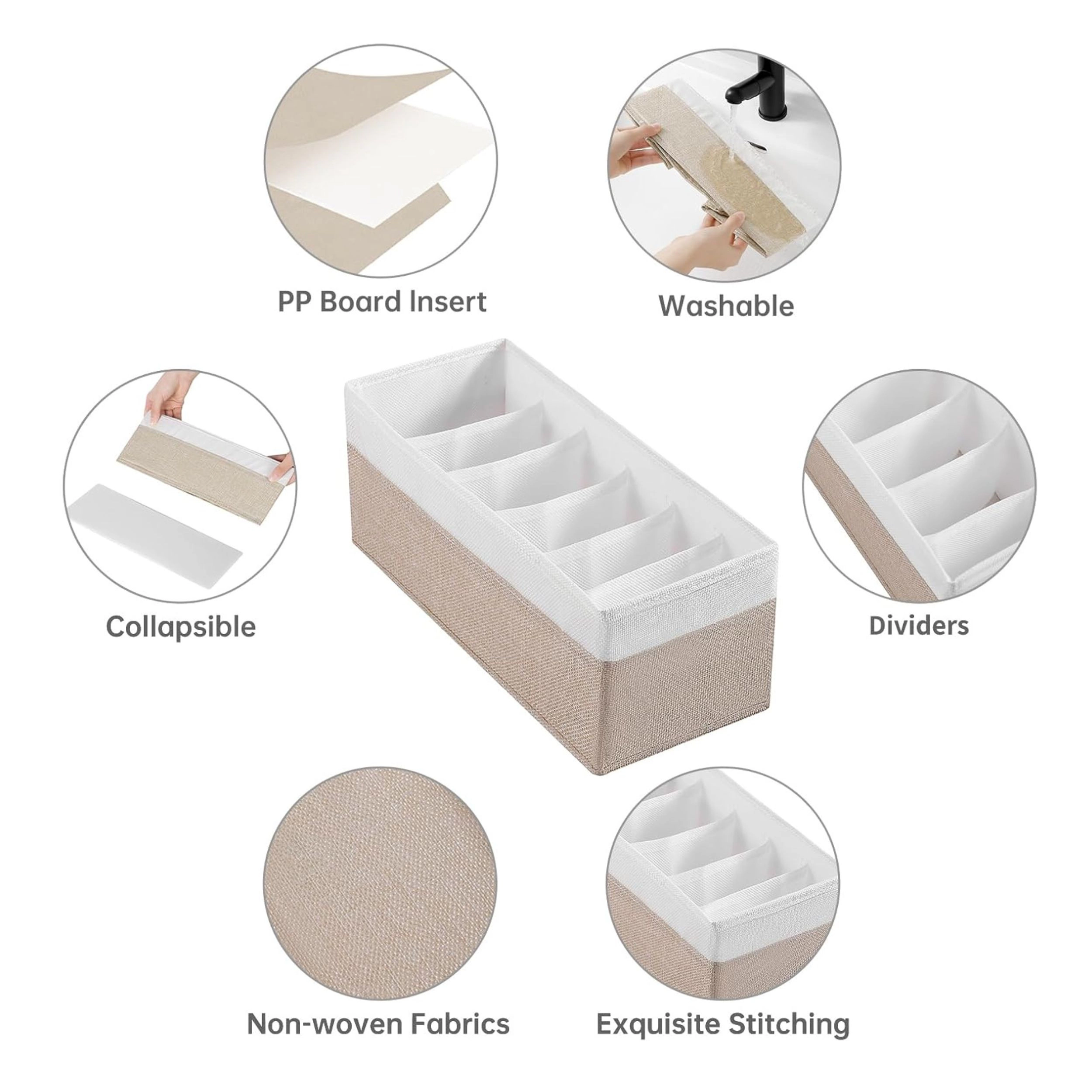Stock Preferred Pack of 3 Fabric Belt Organizer with 6 Grid Foldable Closet Drawer Storage