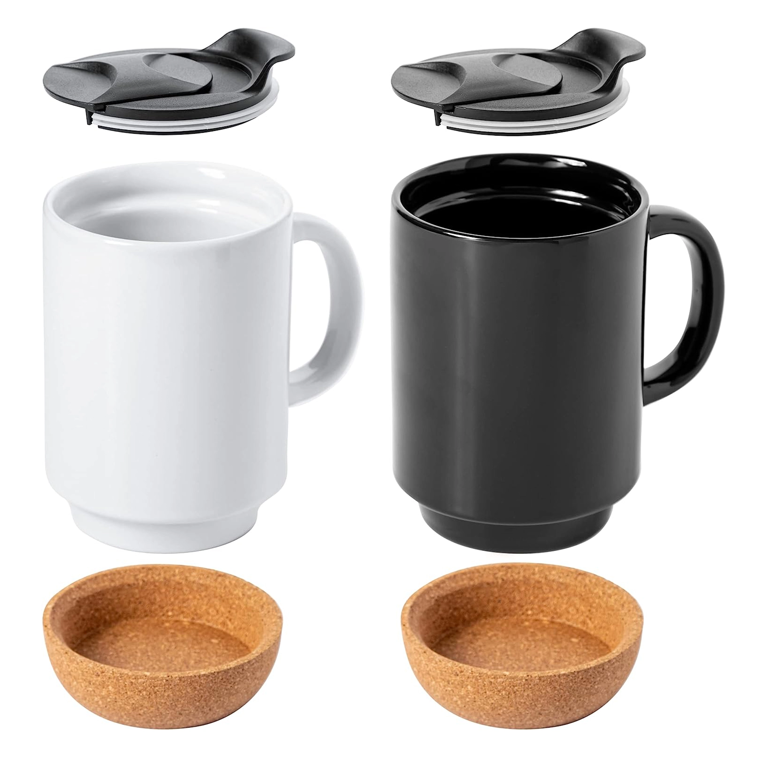 Gibson Home Modani 4 Piece 16.5 Ounce Stoneware Travel Mug Set with Lid and Cork Base