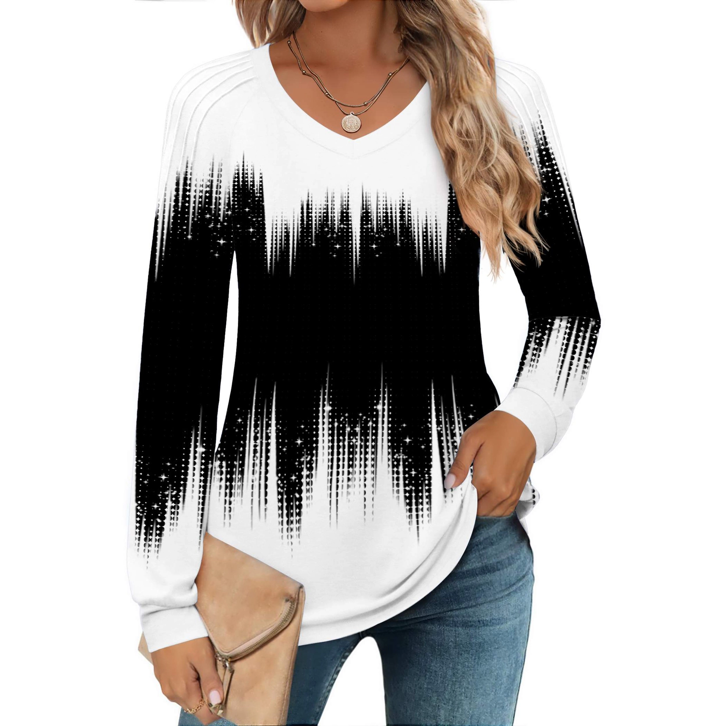 Zeagoo Women's Long Sleeve V-Neck Pleated Loose Tunic Top Trendy Casual Work Shirt