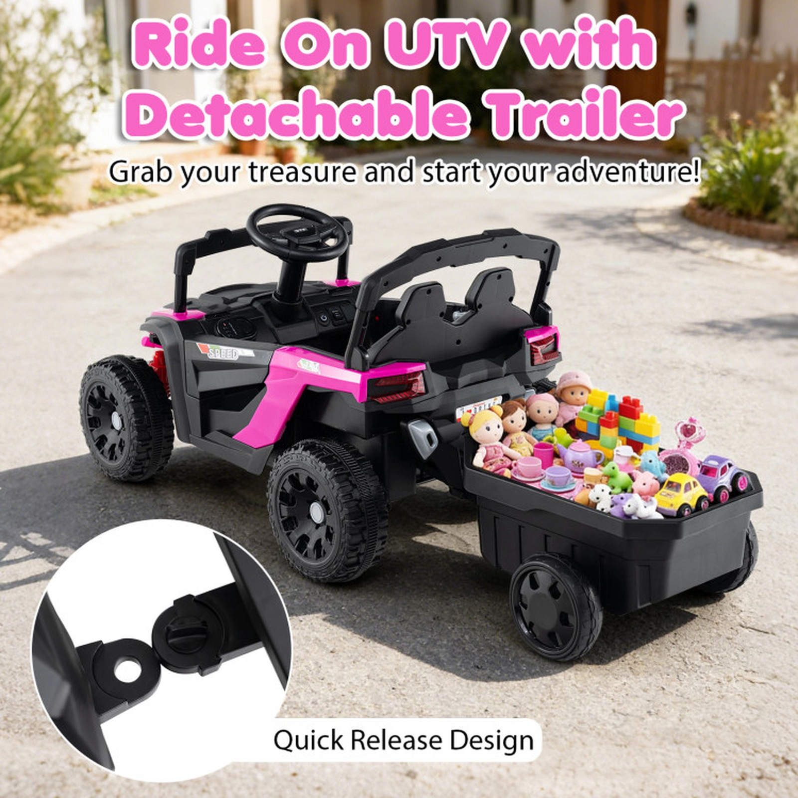 SUGIFT 12V Battery Powered Ride On Tractor Parent Remote Control 66-lb Capacity Ages 3+ with Detachable Trailer Black