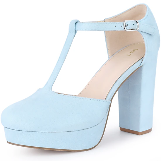 BLISSFUL STEP Women's Platform Chunky Heel Mary Janes Retro T-Strap Pump