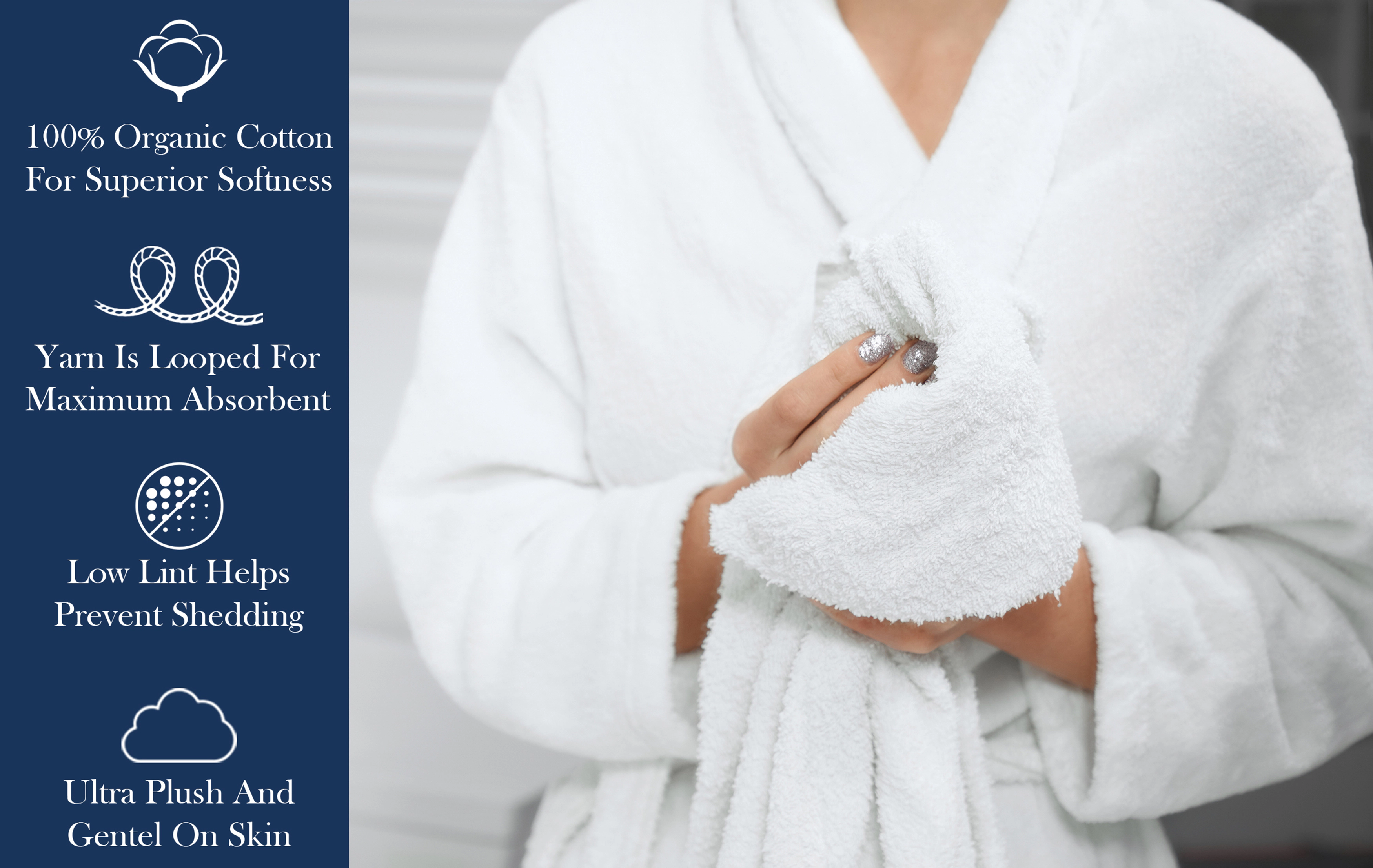 Delara Organic Cotton Luxuriously Plush Hand Towel Pack of 2 GOTS and OEKO-TEX Certified Premium Hotel Quality Towels