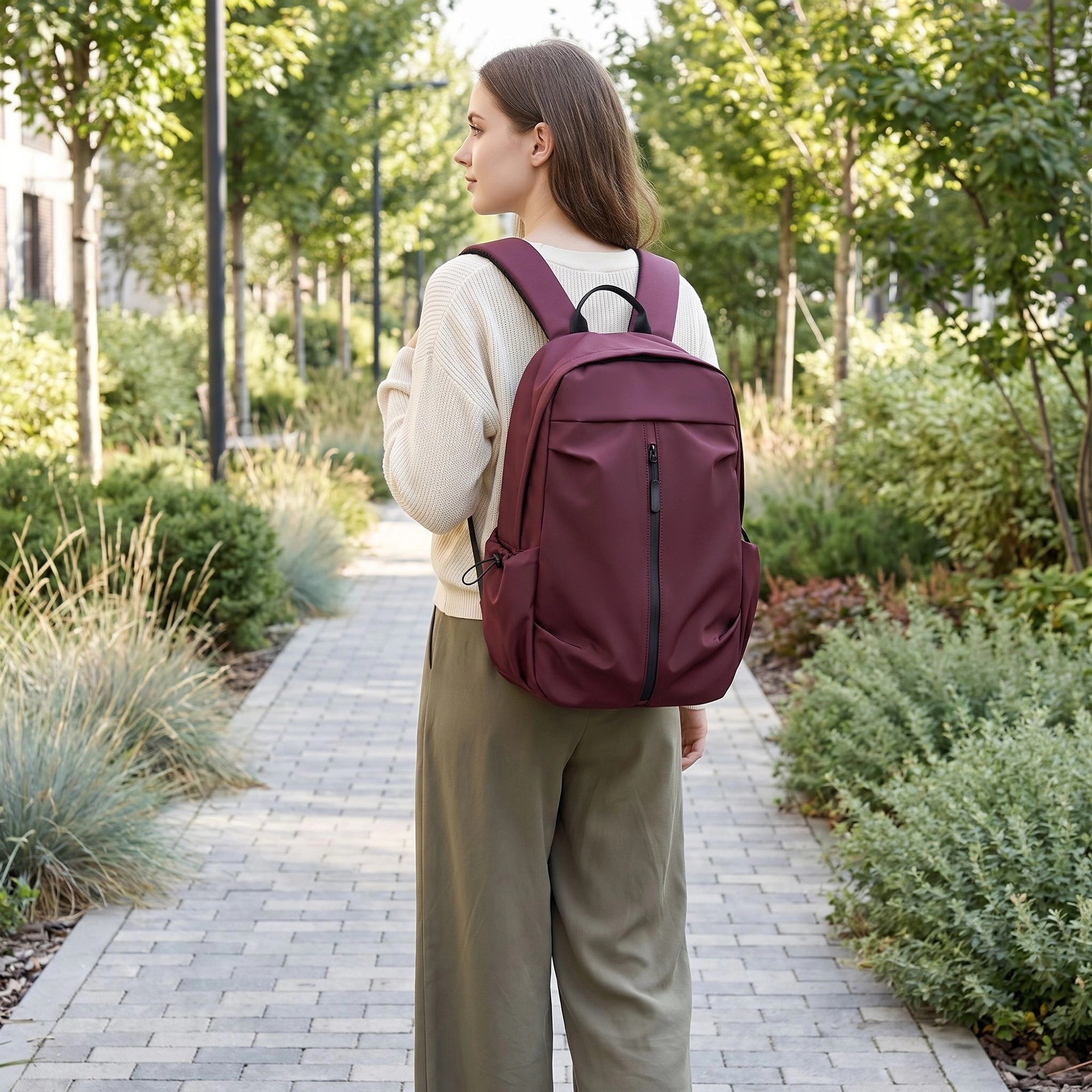 Alilang Women's Lightweight Laptop Backpack with Vertical Front Zip Pocket Side Pockets and Adjustable Padded Straps