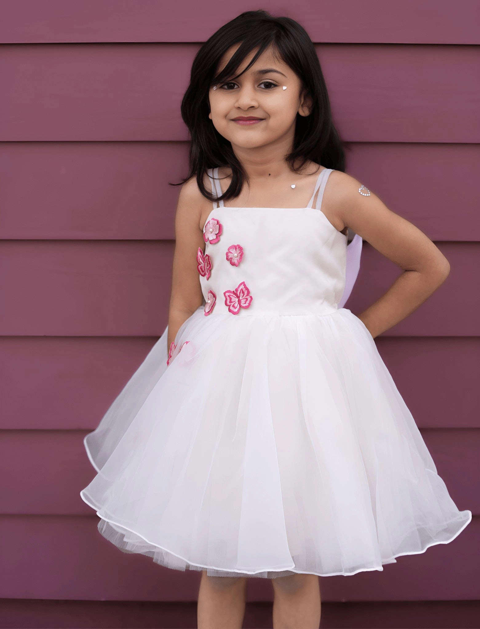 Faeella Girls Whimsical 3D Butterfly Ivory Tulle Flower Girl Dress