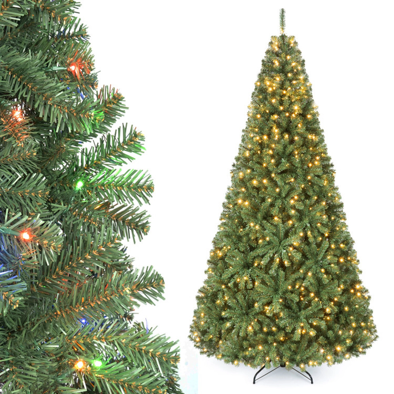 SUGIFT Pre-Lit 8-Foot Artificial Christmas Tree with 2 Lighting Colors 11 Lighting Modes and Folding Metal Stand Green