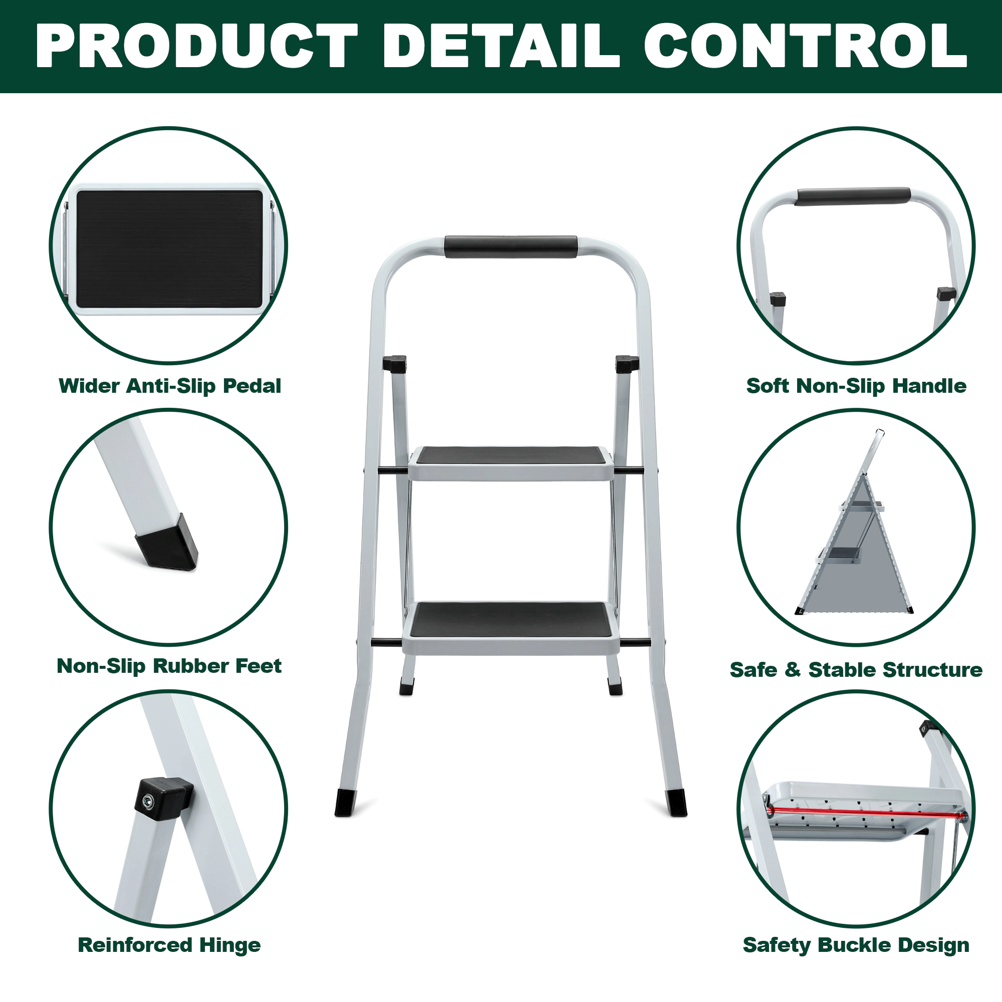 Flynama Step Ladder- 330lb Capacity Steel Foldable Step Stool (White