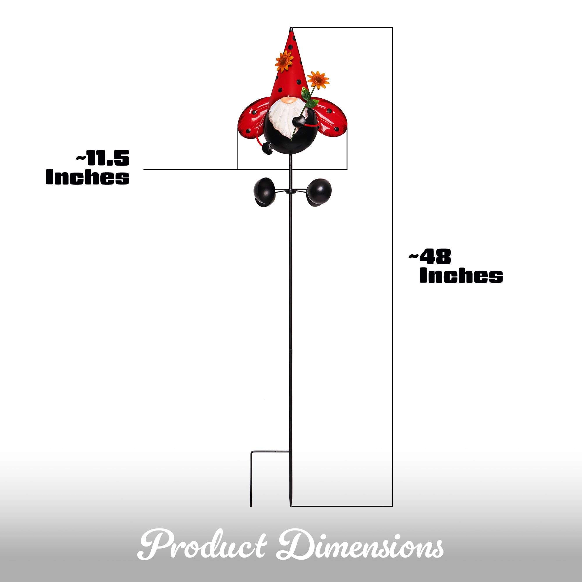 G128 48in Metal Gnome Wind Spinner Stake - 360° Swivel Garden Statue, Rust-Proof Painted Yard Decor