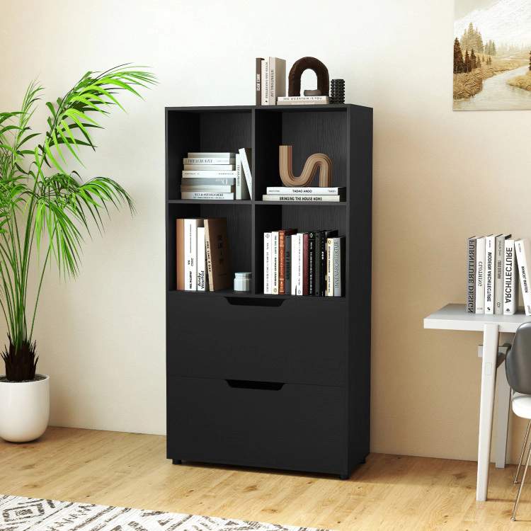 Hivvago 4-Cube Bookcase with 2 Drawers 51 inch 5-Tier Tall Freestanding Bookshelf