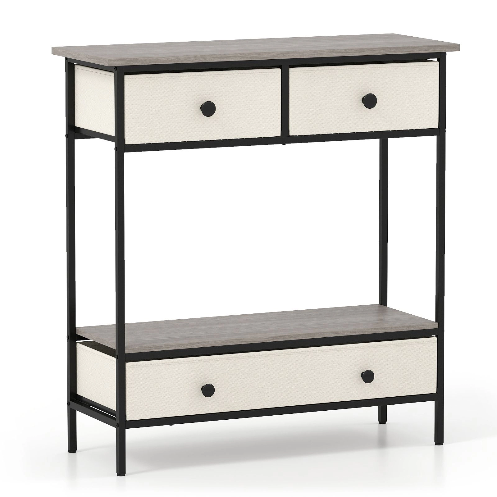 SlickBlue Farmhouse Console Table with 3 Fabric Drawers Storage
