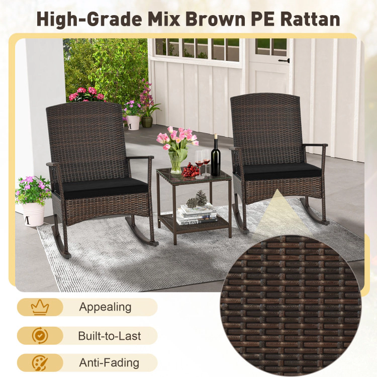 Hivvago 3 Piece Patio Rocking Set Wicker Chairs With 2-Tier Coffee Table