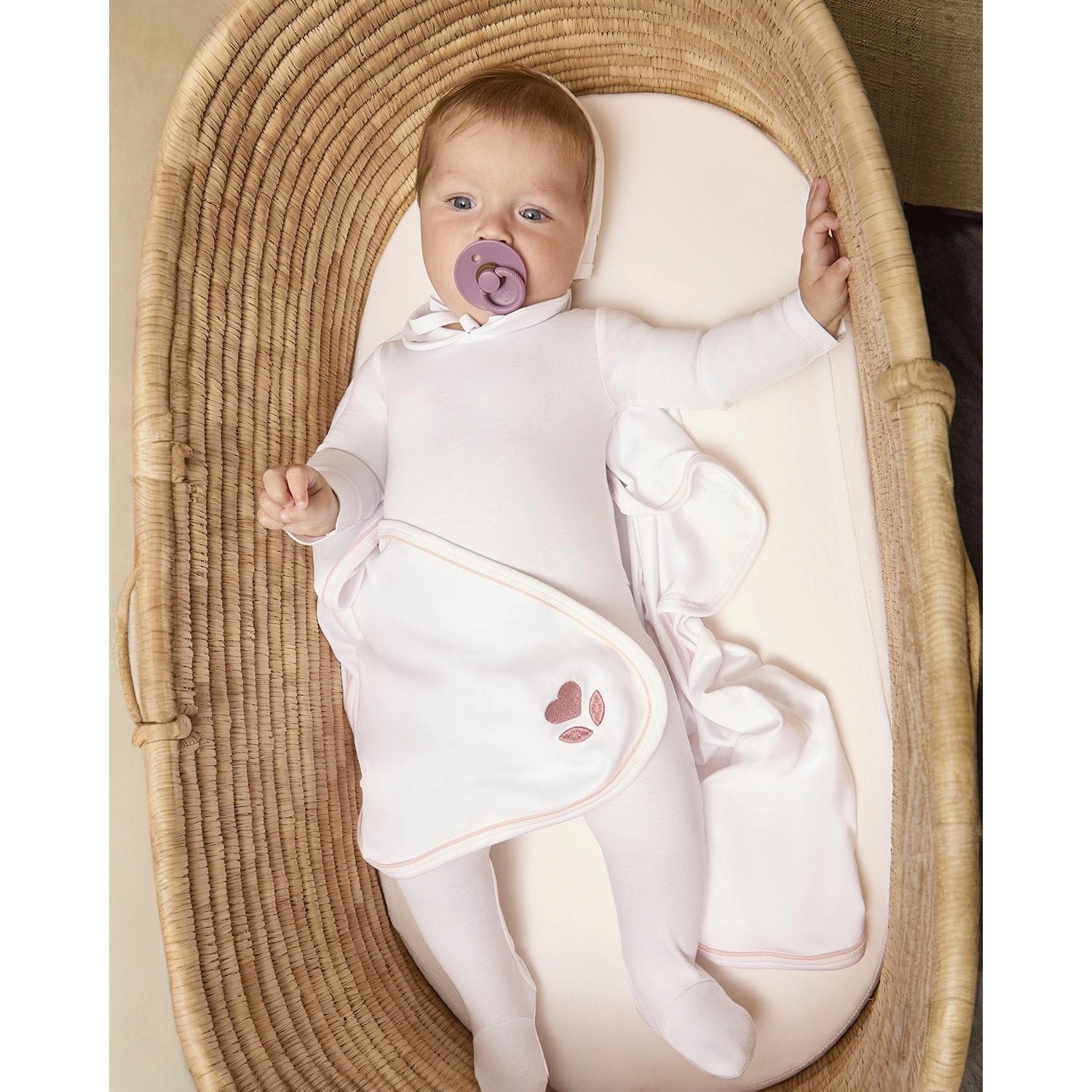 MeMoi 3 Piece Baby Girls 100% Pima Cotton Footie Set with Peter Pan Collar and Embroidered Hearts