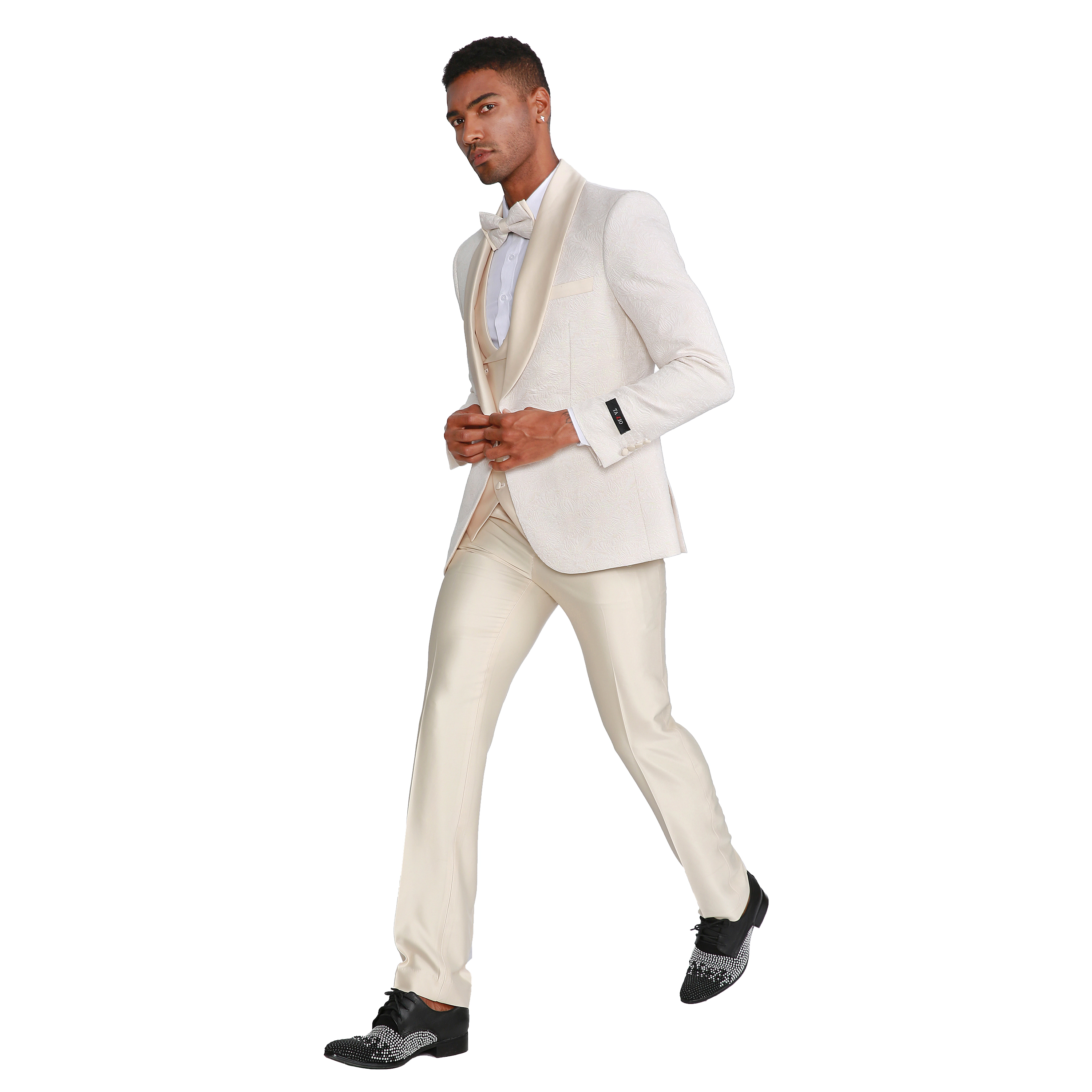Tazzio Mens Skinny Fit Paisley Jacquard Fashion 3pc Suit Set With Bowtie