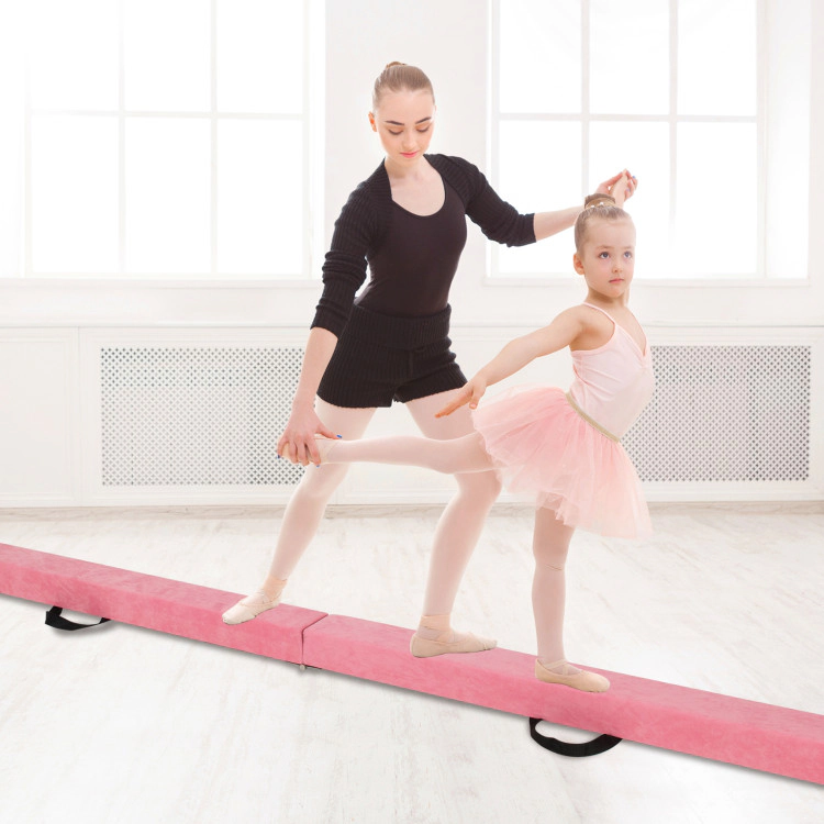 SUGIFT Pink 9-ft 160-lb Capacity Folding Gymnastics Balance Beam with Pine Wood Core and Anti-Slip Base