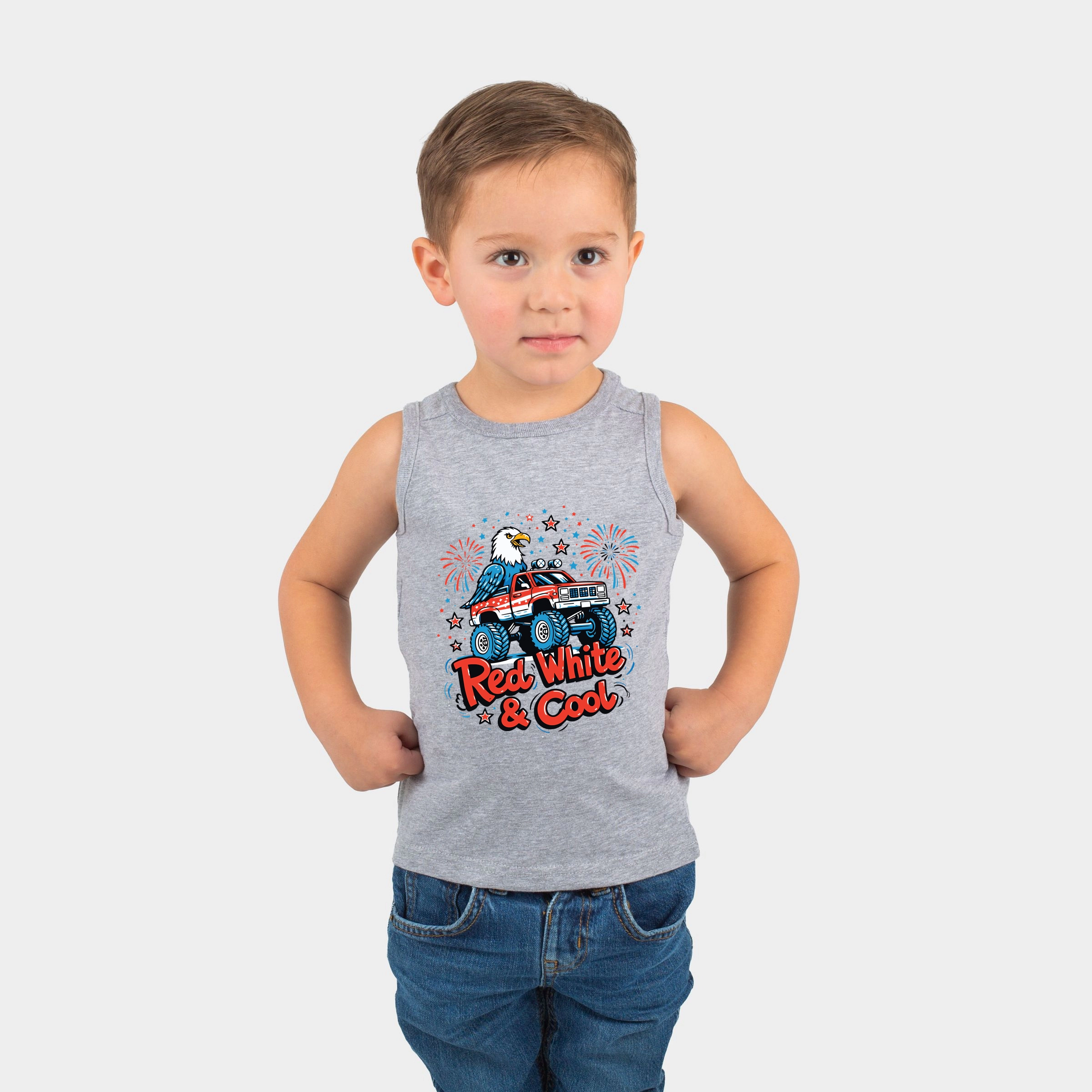 The Juniper Shop - Red, White & Cool Truck Eagle Toddler Graphic Tank