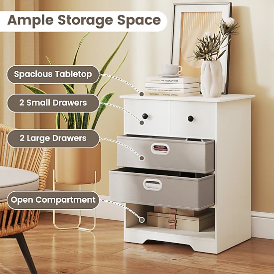 Glintex 4-Drawer Dresser with Open Shelf and Removable Fabric Drawers
