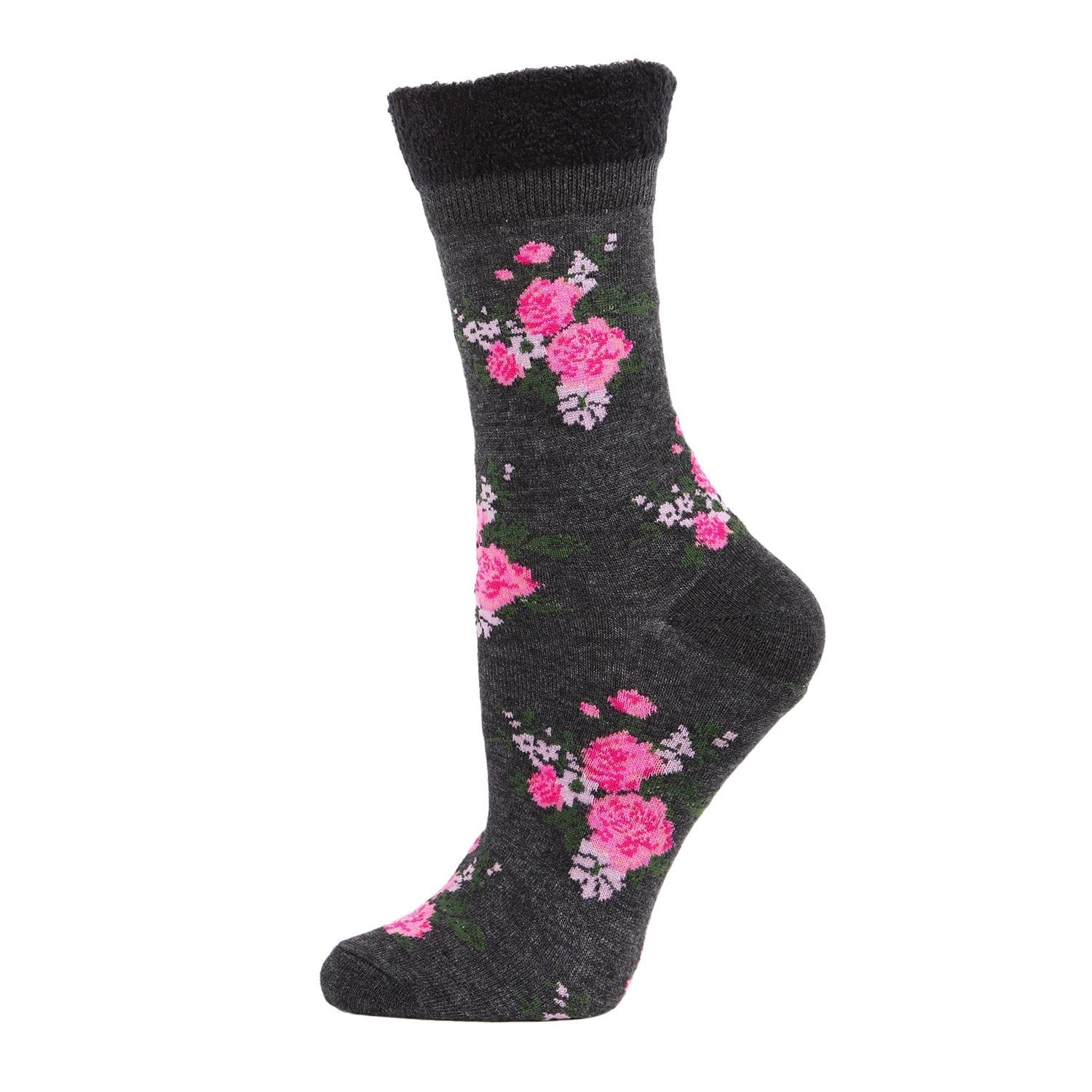 MeMoi Women's Rosie Chenille Cuff Embroidered Flower Crew Socks