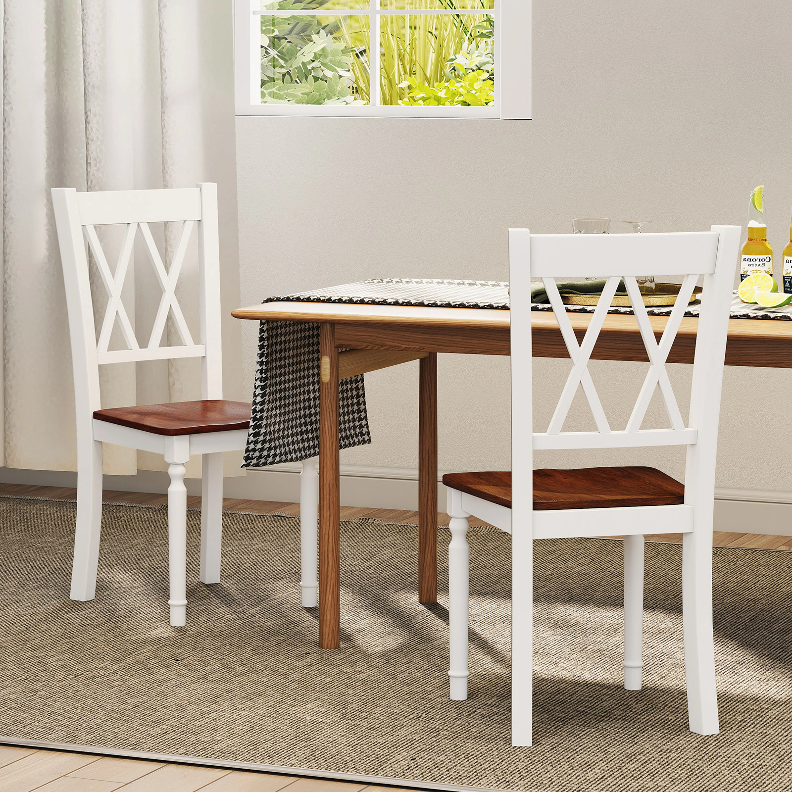 LJG Wooden Farmhouse Kitchen Chairs with Rubber Wood Seat