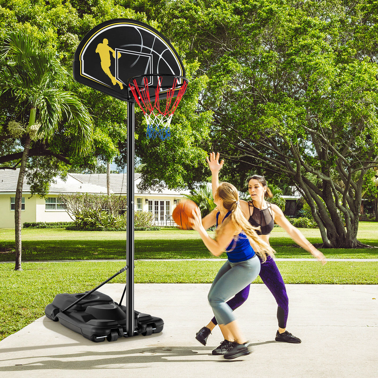 SUGIFT Adjustable Basketball Goal Hoop System 4.25-10 ft Height Range with 43.5-in Backboard and 18-in Rim Black