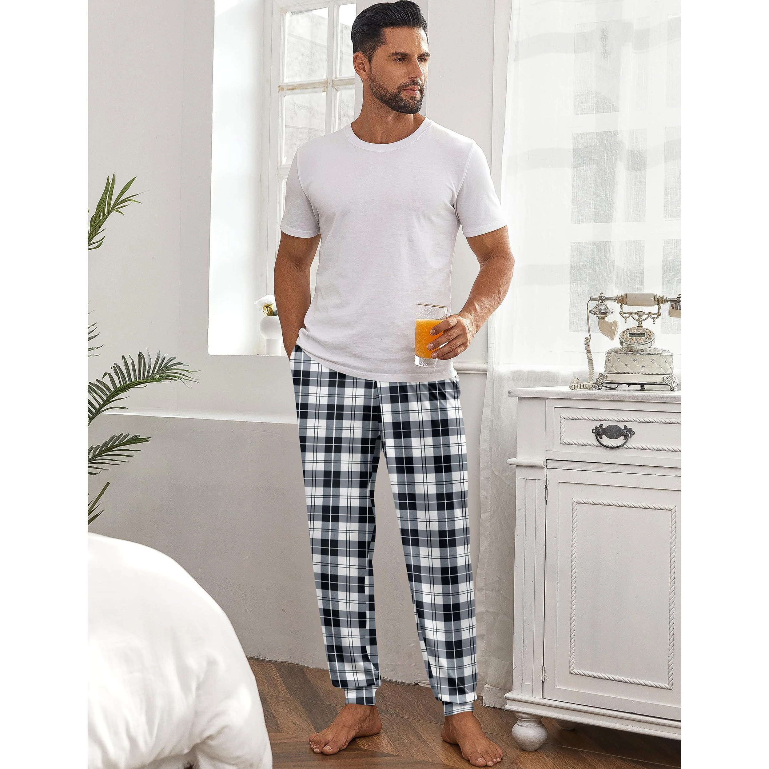 Ekouaer Men's Pajama Pants, Lightweight Loungewear, Comfy Jogger Sleep Pant Long Pj Bottoms