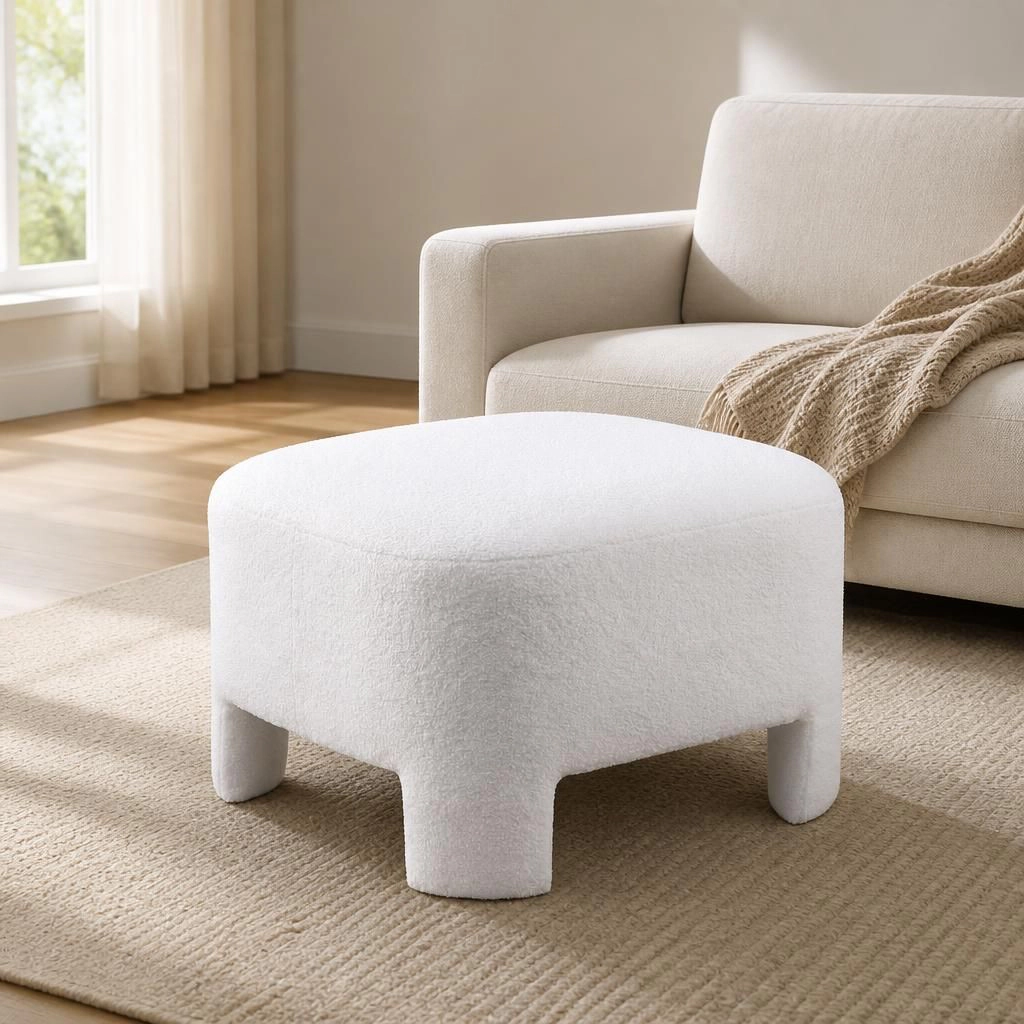 GOODSILO Soft Sherpa Upholstered Round Ottoman Foot Rest