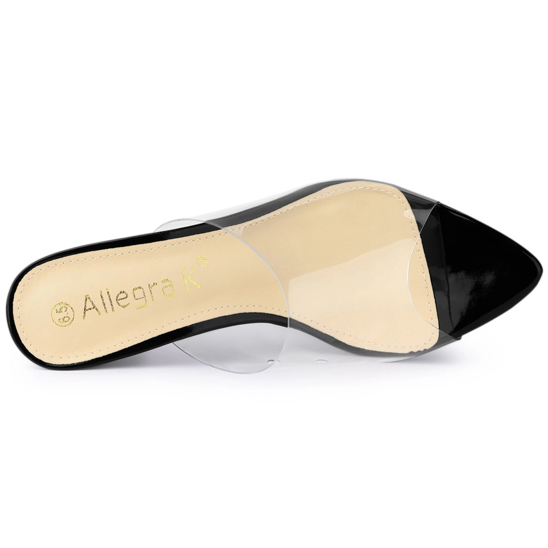 BLISSFUL STEP Women's Clear Strap Chunky Heel Slides Sandals Mules