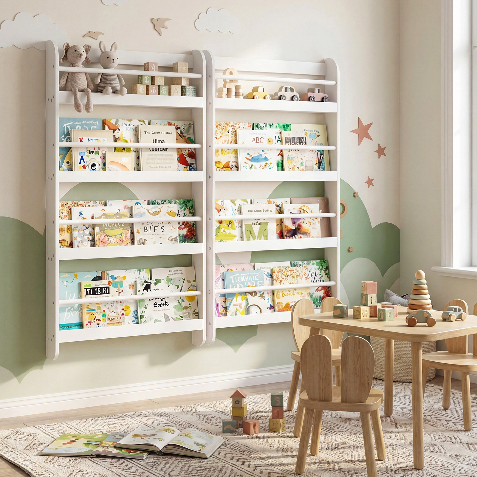 Costway Kids Bookshelf, 4-Tier Wall Mounted Book Shelf for Toys, Books, Hanging Bookcase White