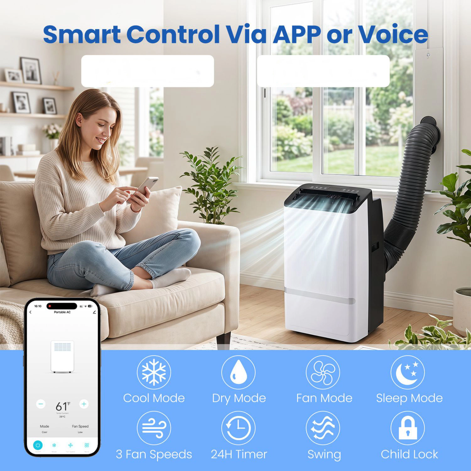 SlickBlue Unisex Portable 14000 BTU Smart Air Conditioner
