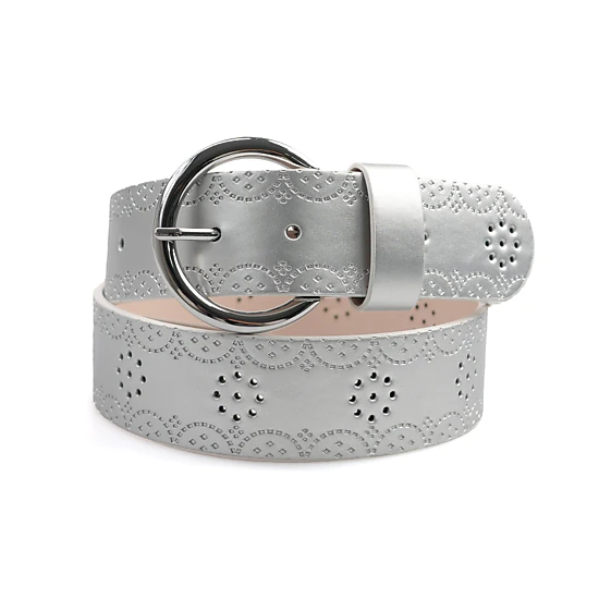 AGP PARIS Silver Round Buckle Women's Belt, Color: Silver-coloured