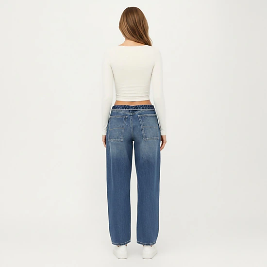 Anna-Kaci Women's Long Sleeve Cropped Top with V Neckline Contrast Trim and Smooth Stretch Fit