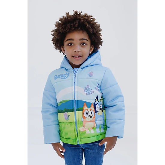 Bluey Girls' Hooded Zip-Up Puffer Jacket