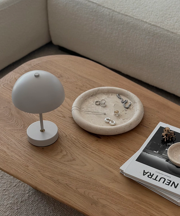 Bursera Luna Round Travertine Decorative Tray