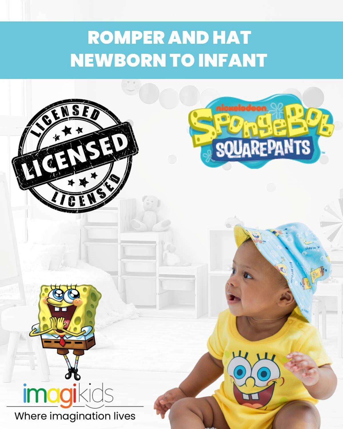 SpongeBob SquarePants Baby 2-Piece Romper and Hat Set