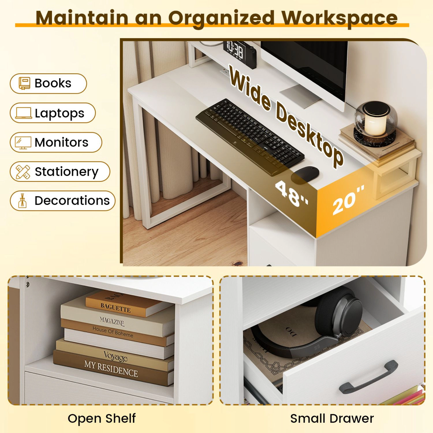 SlickBlue Office Desk with Power Outlets & Monitor Stand