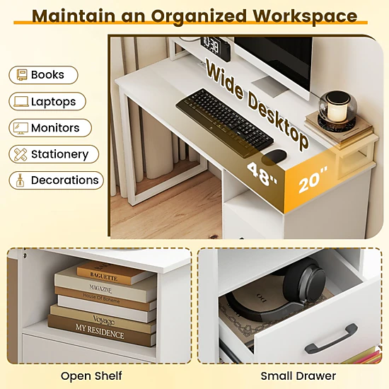 SlickBlue Office Desk with Power Outlets & Monitor Stand
