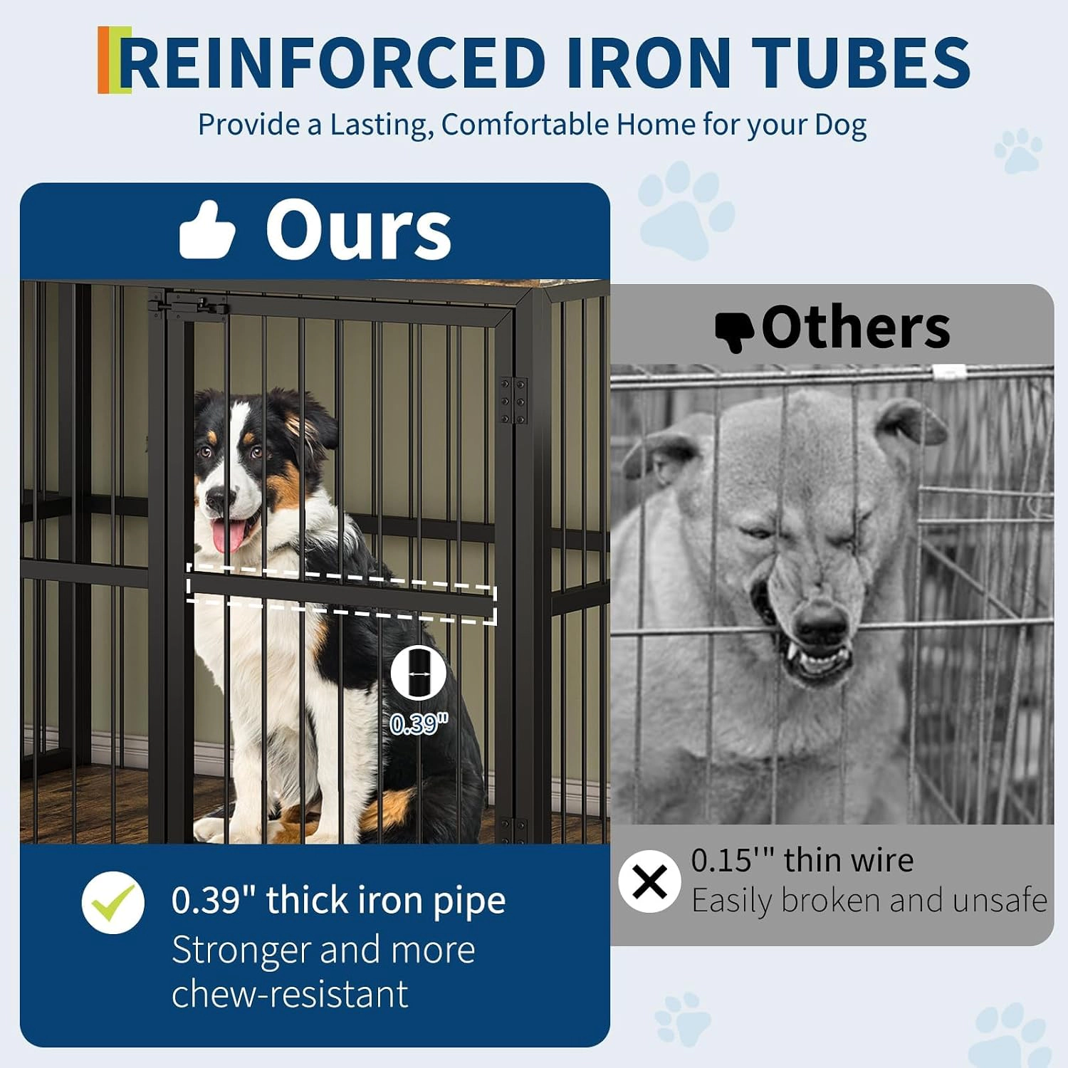 Double Dog Crate Furniture, Heavy-Duty Ironwood Pet Cage with Divider for Two Pets