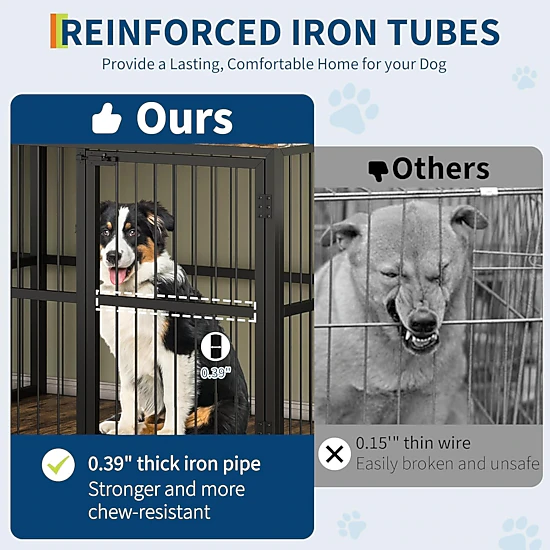 Double Dog Crate Furniture, Heavy-Duty Ironwood Pet Cage with Divider ...