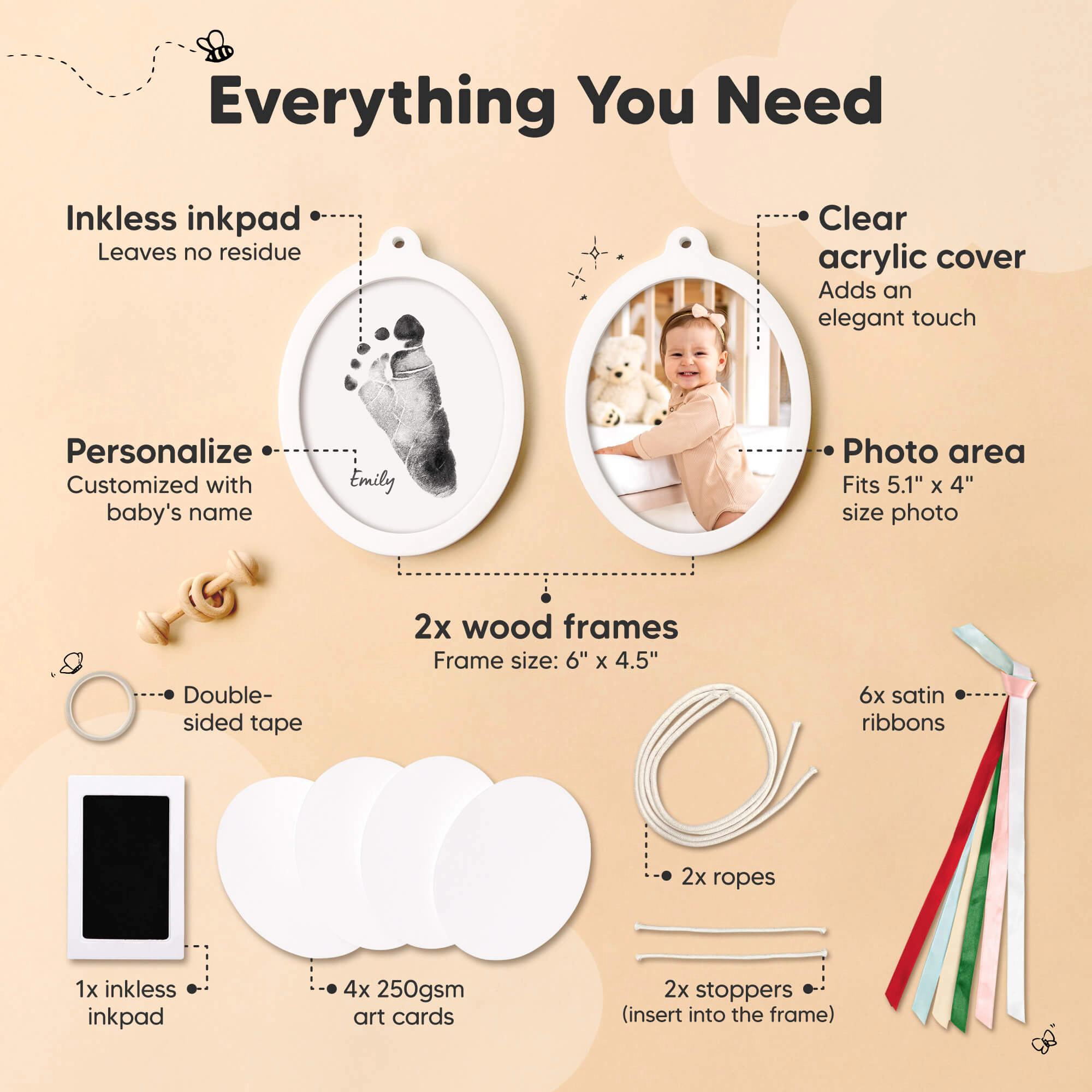 KeaBabies Bitsy Inkless Baby Print and Photo Ornaments