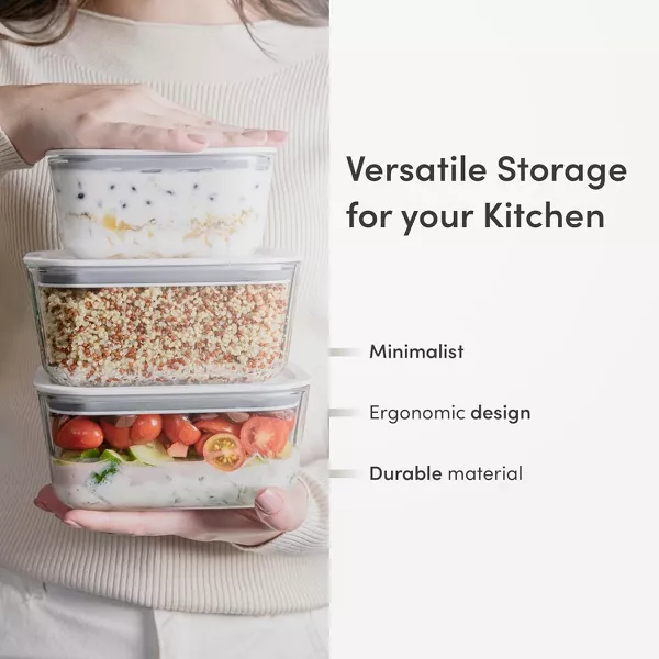 OU Glass Food Storage Container Set 4pc, Airtight Leak Proof Lids w/ Microwave Valve, Microwave Freezer Dishwasher Safe