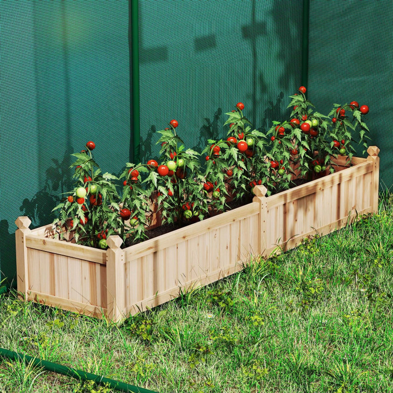 SUGIFT 91 x 24 x 16 in Divisible Fir Wood Planter Box with Corner Drainage 110-lb Capacity Rustic Brown 1-Pc
