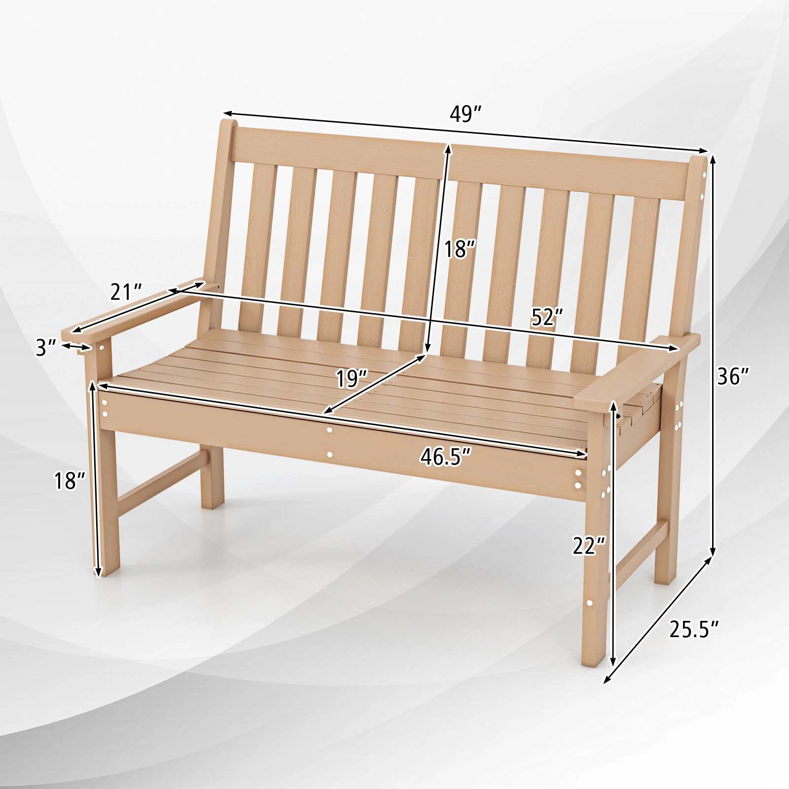 SUGIFT 52-in All-Weather Outdoor Bench with Backrest and Armrests 705-lb Capacity Teak Gray/Teak/Black/White