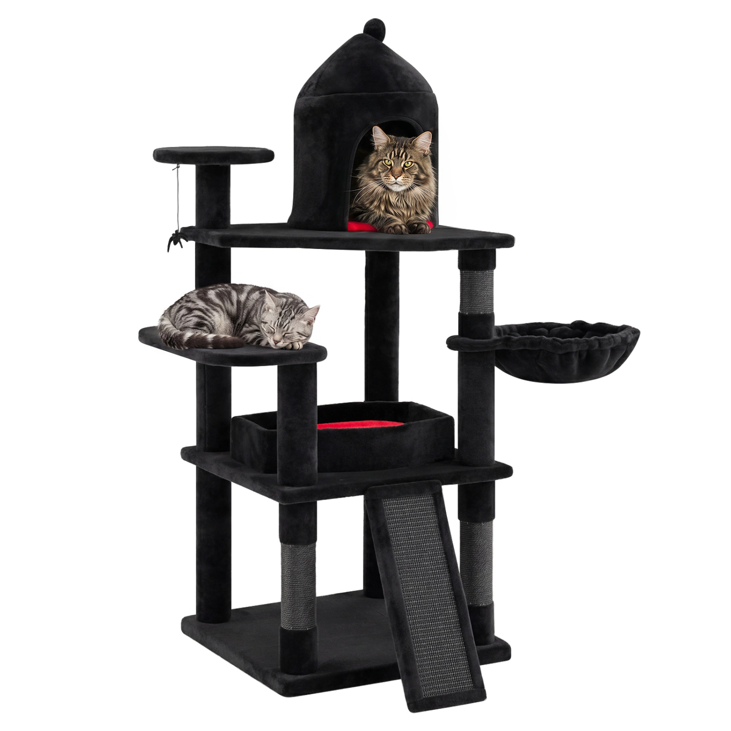 LJG 50 Inch Gothic Multi-Level Cat Tree with House for Indoor Cats