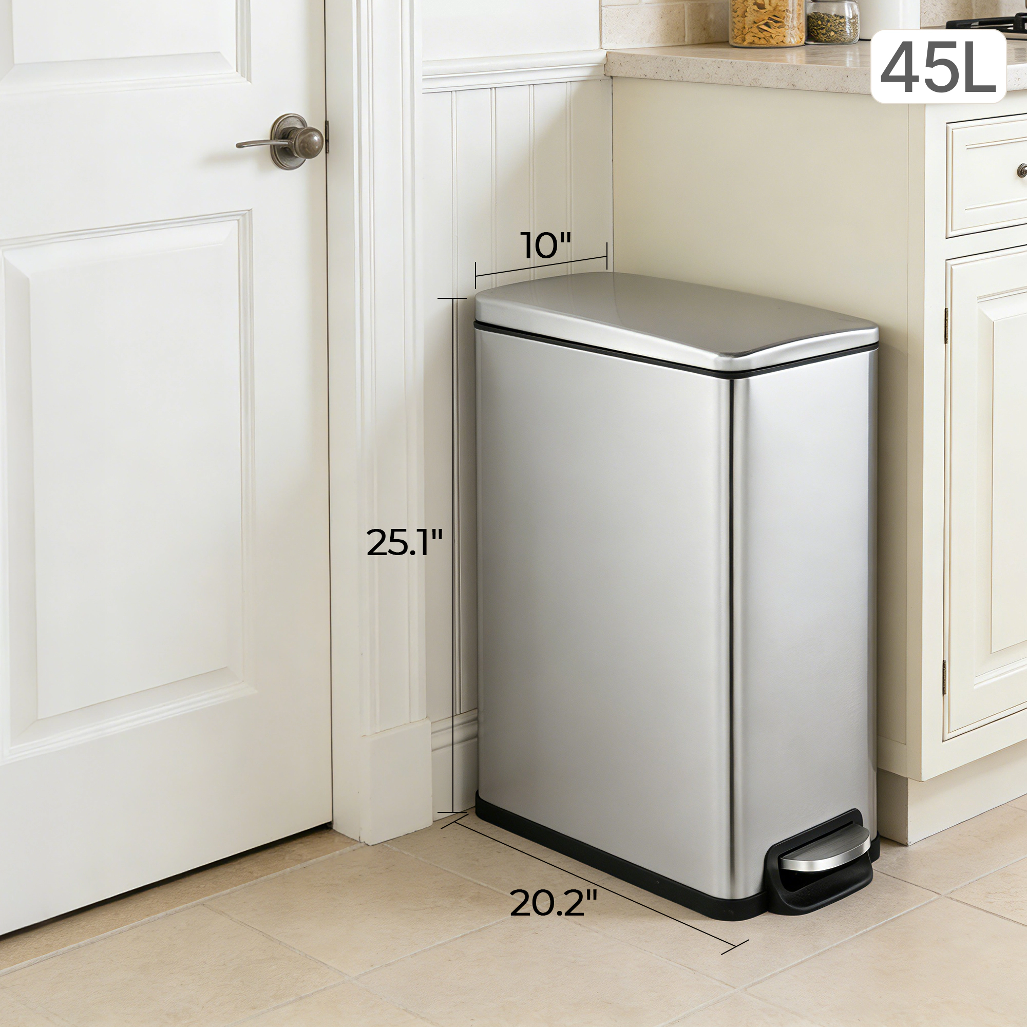 Innovaze 11.9 Gal./ 45 L + Two 1.6 Gal./6 L Rectangular Step-on Trash Can Set for Bathroom and Kitchen