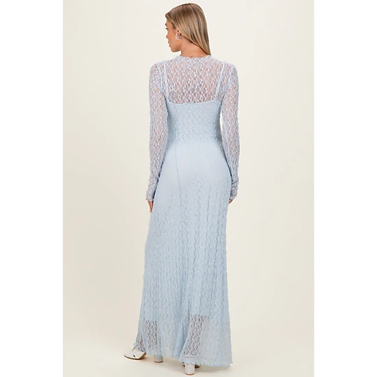 PinkBlush Womens Lace Mock Neck Long Sleeve Maternity Maxi Dress